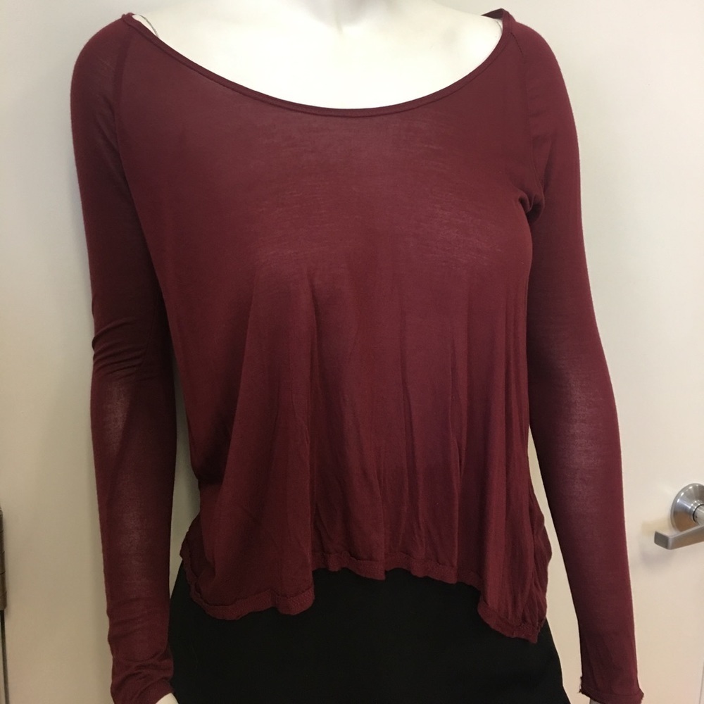 Red asymmetrical long sleeve top